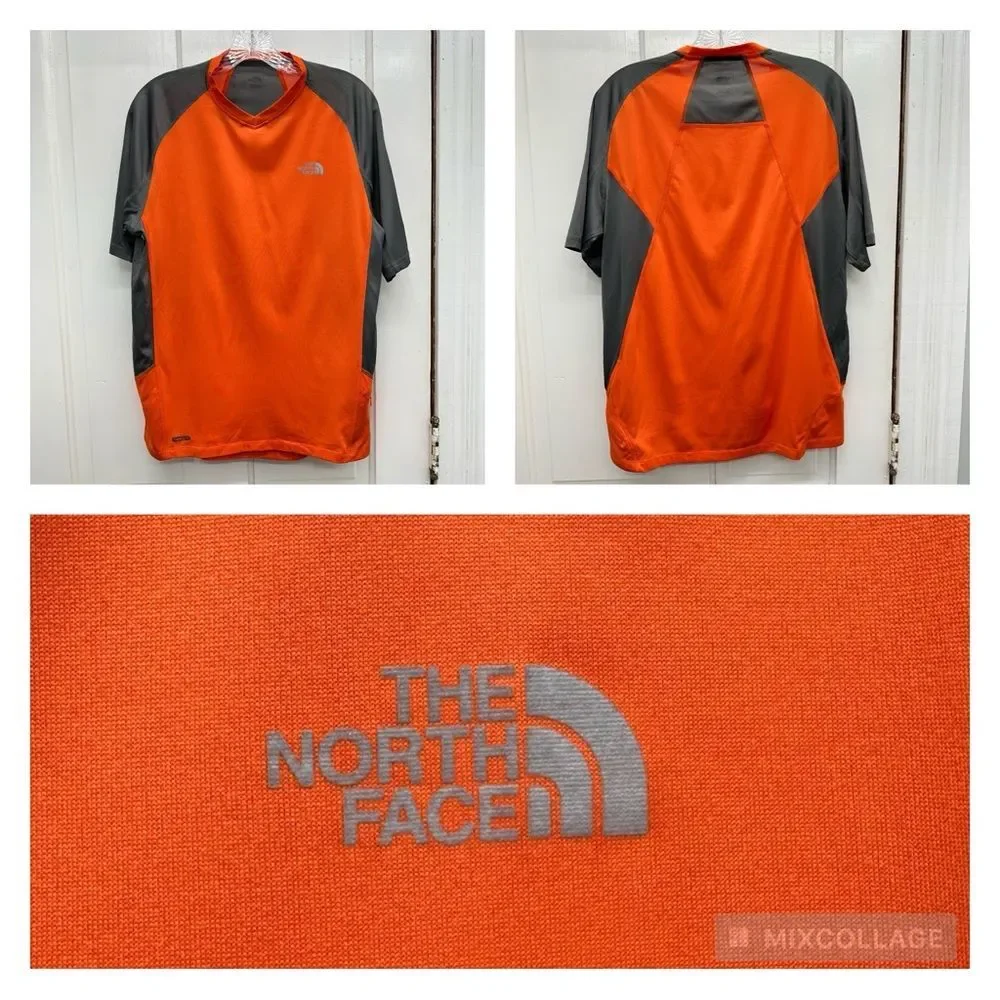 The North Face vaporwick athletic short sleeve shirt men's large orange and grey